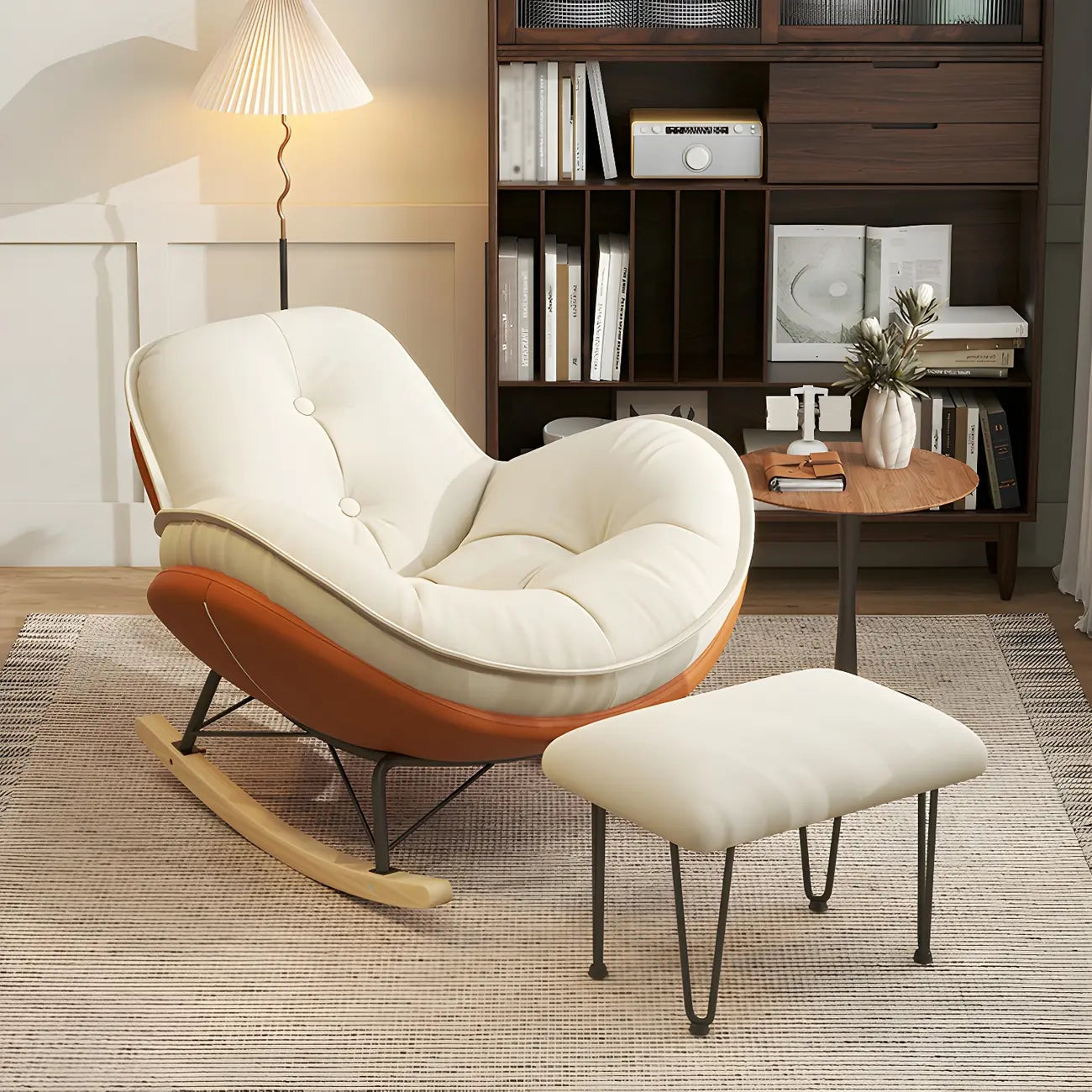 Fauteuil à bascule moderne en flanelle avec repose-pieds