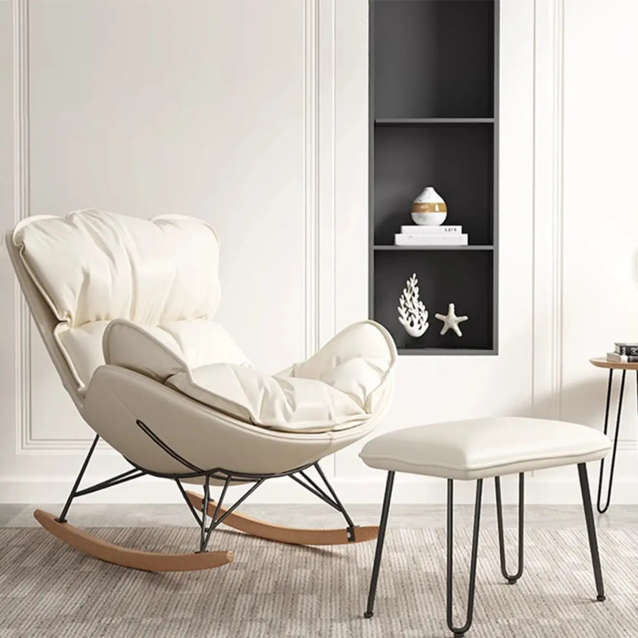 Fauteuil à bascule à oreilles en similicuir avec coussins amovibles