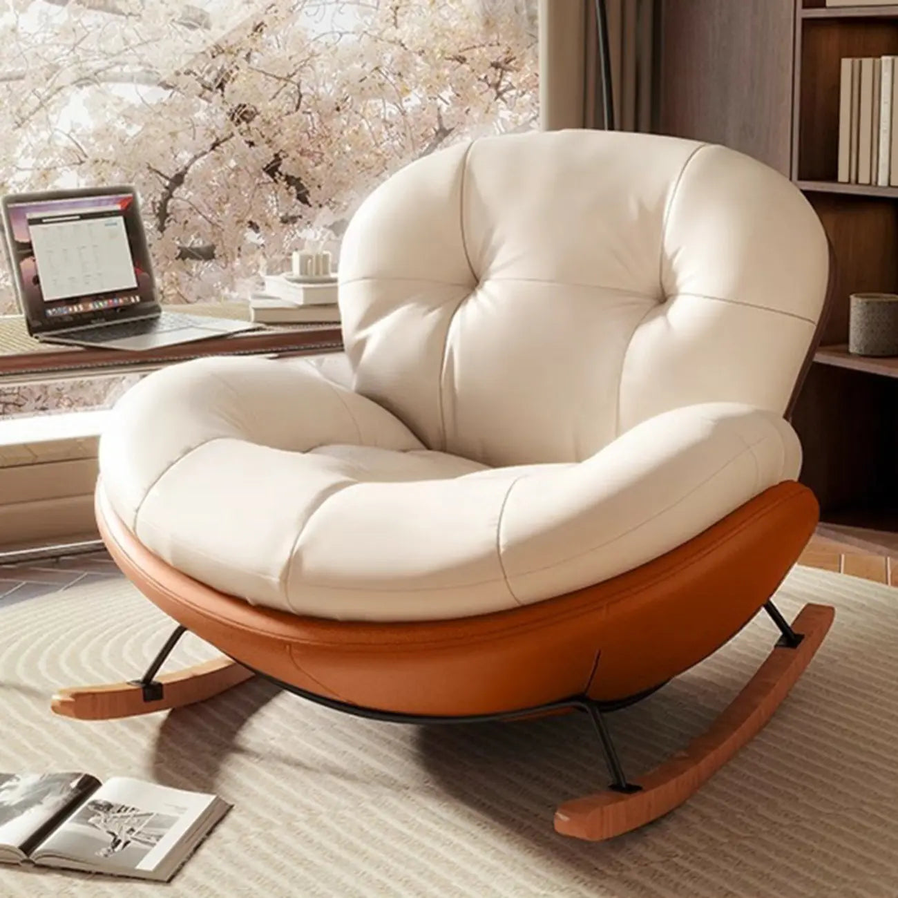 Fauteuil à bascule ergonomique arrondi et rembourré pour salon