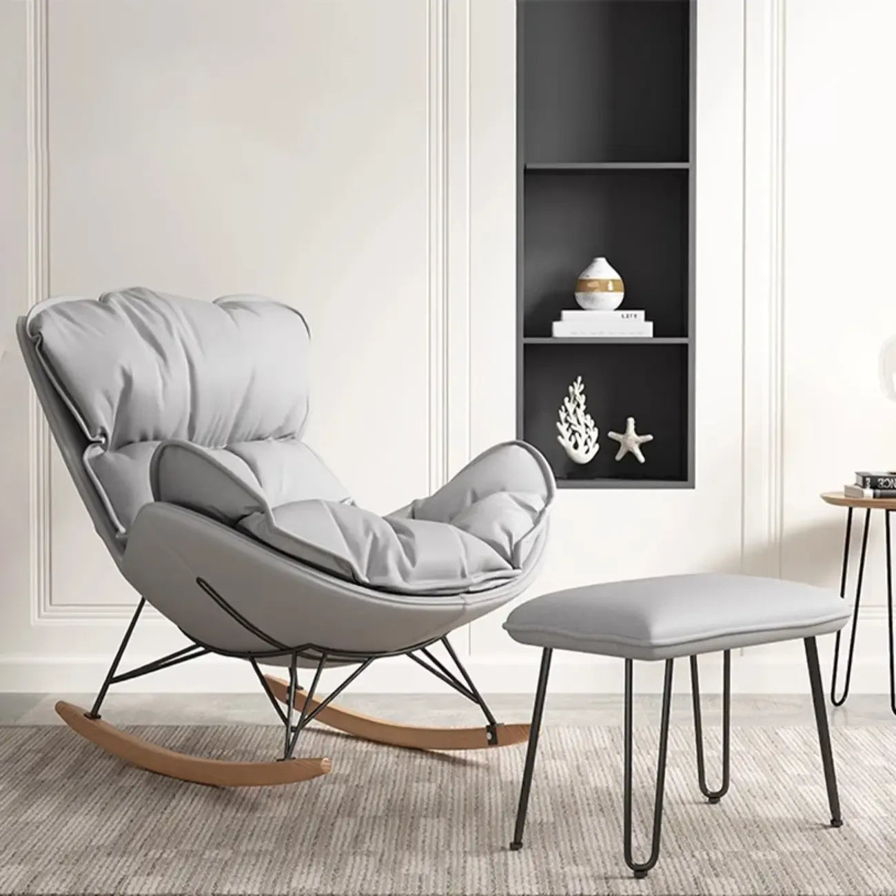 Fauteuil à bascule à oreilles en similicuir avec coussins amovibles