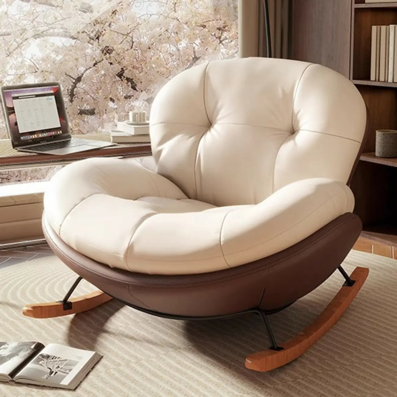 Fauteuil à bascule ergonomique arrondi et rembourré pour salon
