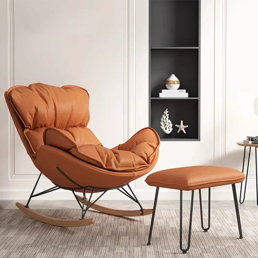 Fauteuil à bascule à oreilles en similicuir avec coussins amovibles