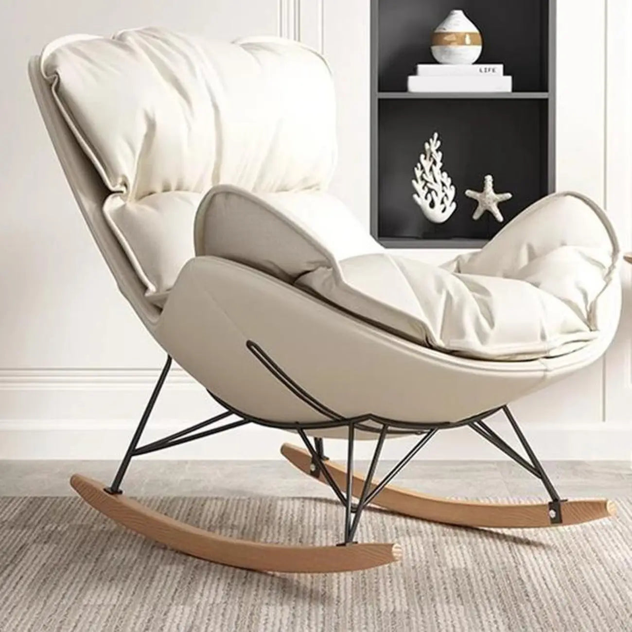 Fauteuil à bascule à oreilles en similicuir avec coussins amovibles