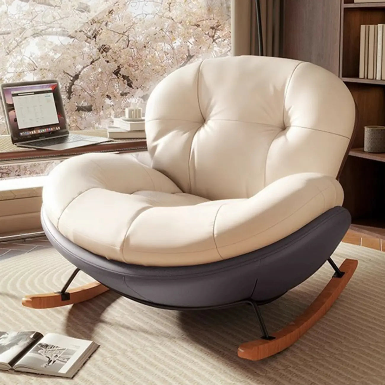 Fauteuil à bascule ergonomique arrondi et rembourré pour salon