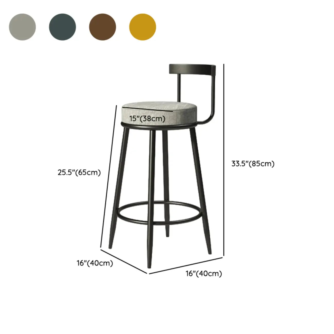 Tabourets de bar glamour en métal rembourré avec dossier bas ouvert pour la cuisine