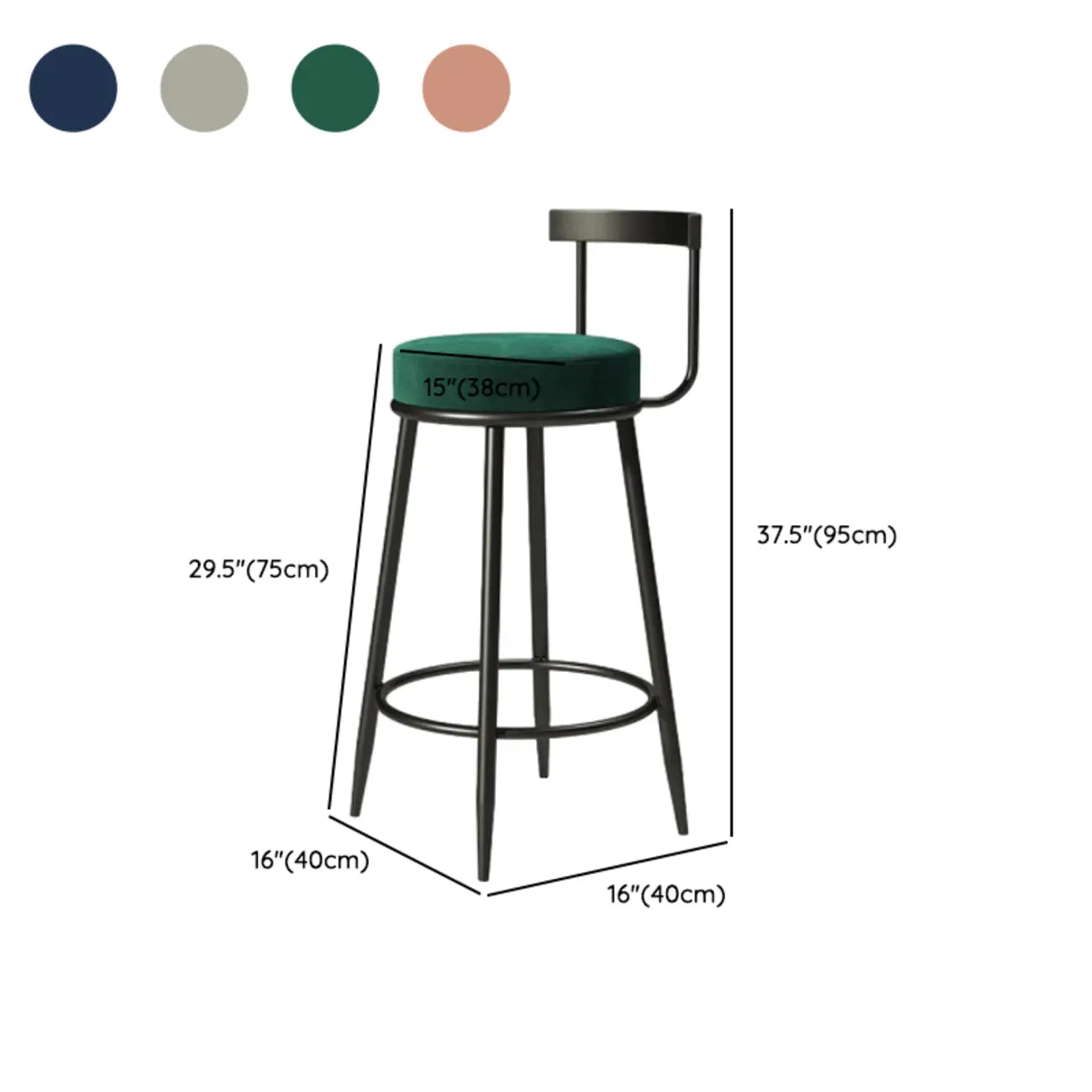 Tabourets de bar glamour en métal rembourré avec dossier bas ouvert pour la cuisine