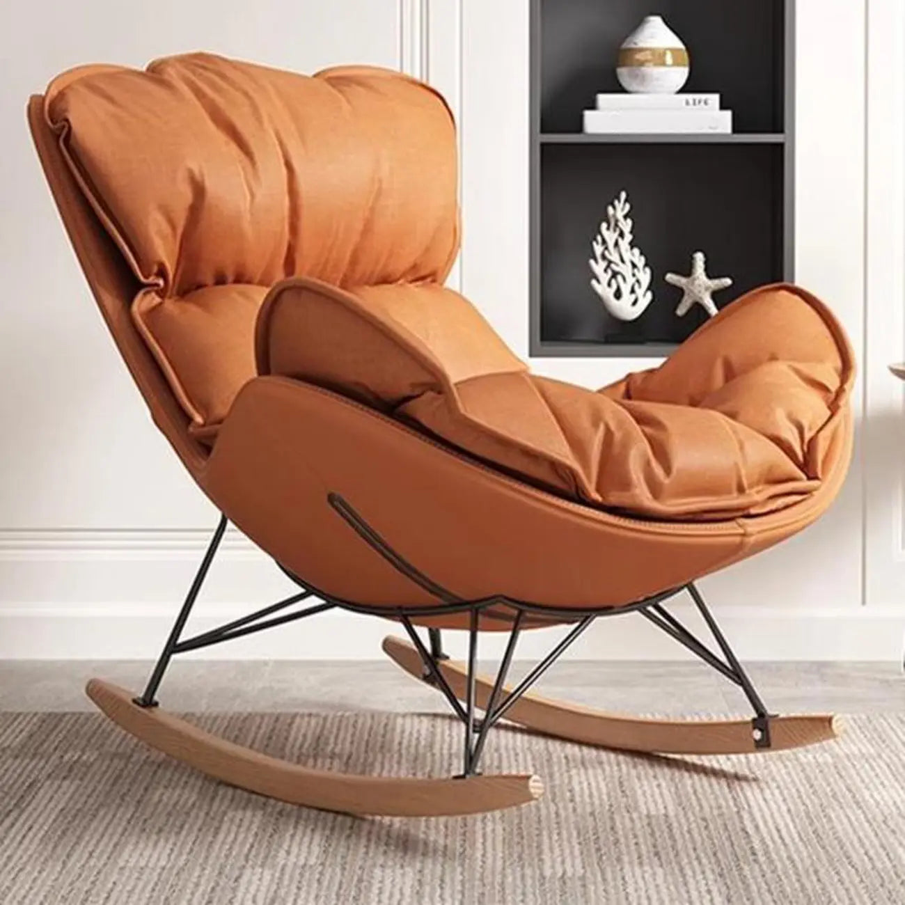 Fauteuil à bascule à oreilles en similicuir avec coussins amovibles