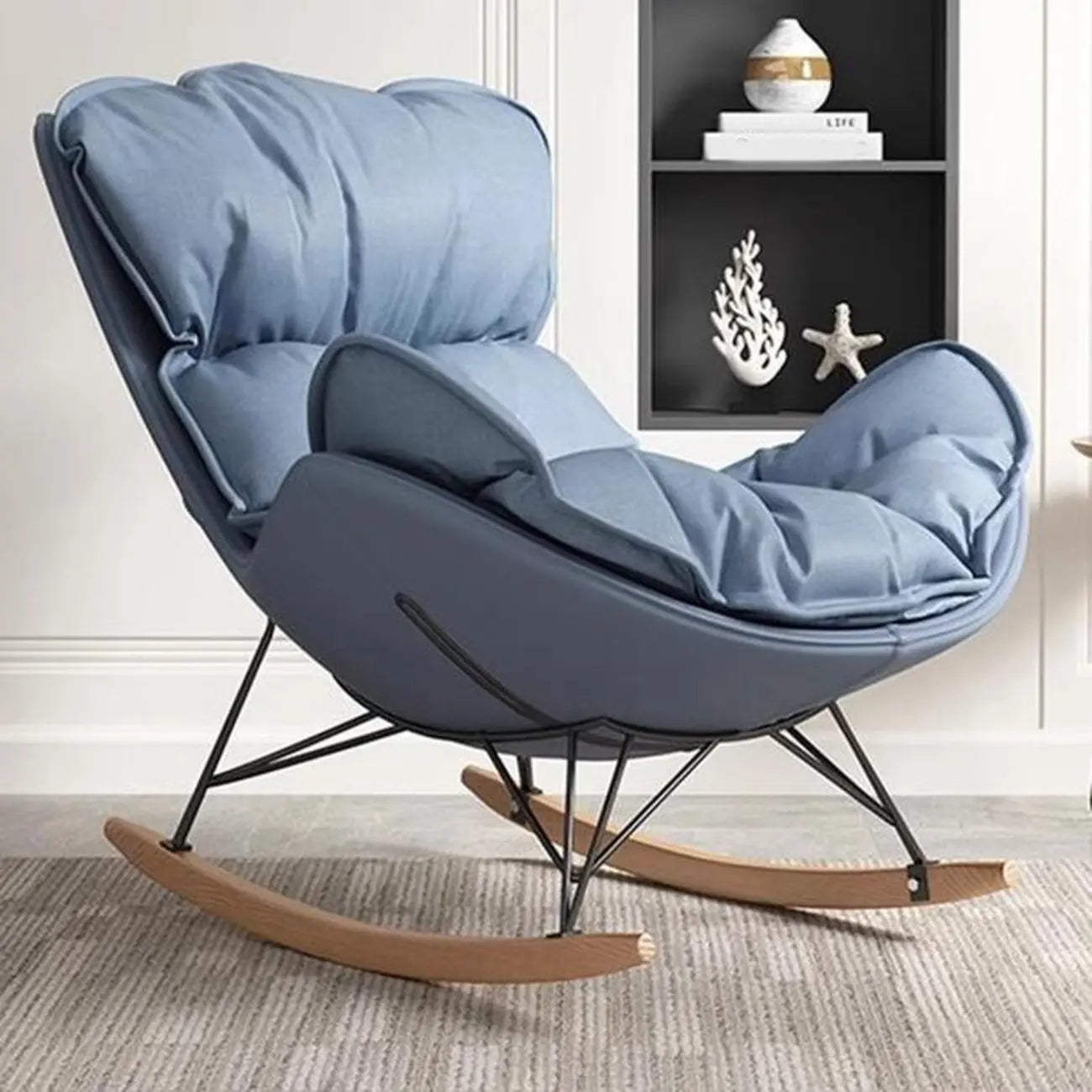 Fauteuil à bascule à oreilles en similicuir avec coussins amovibles