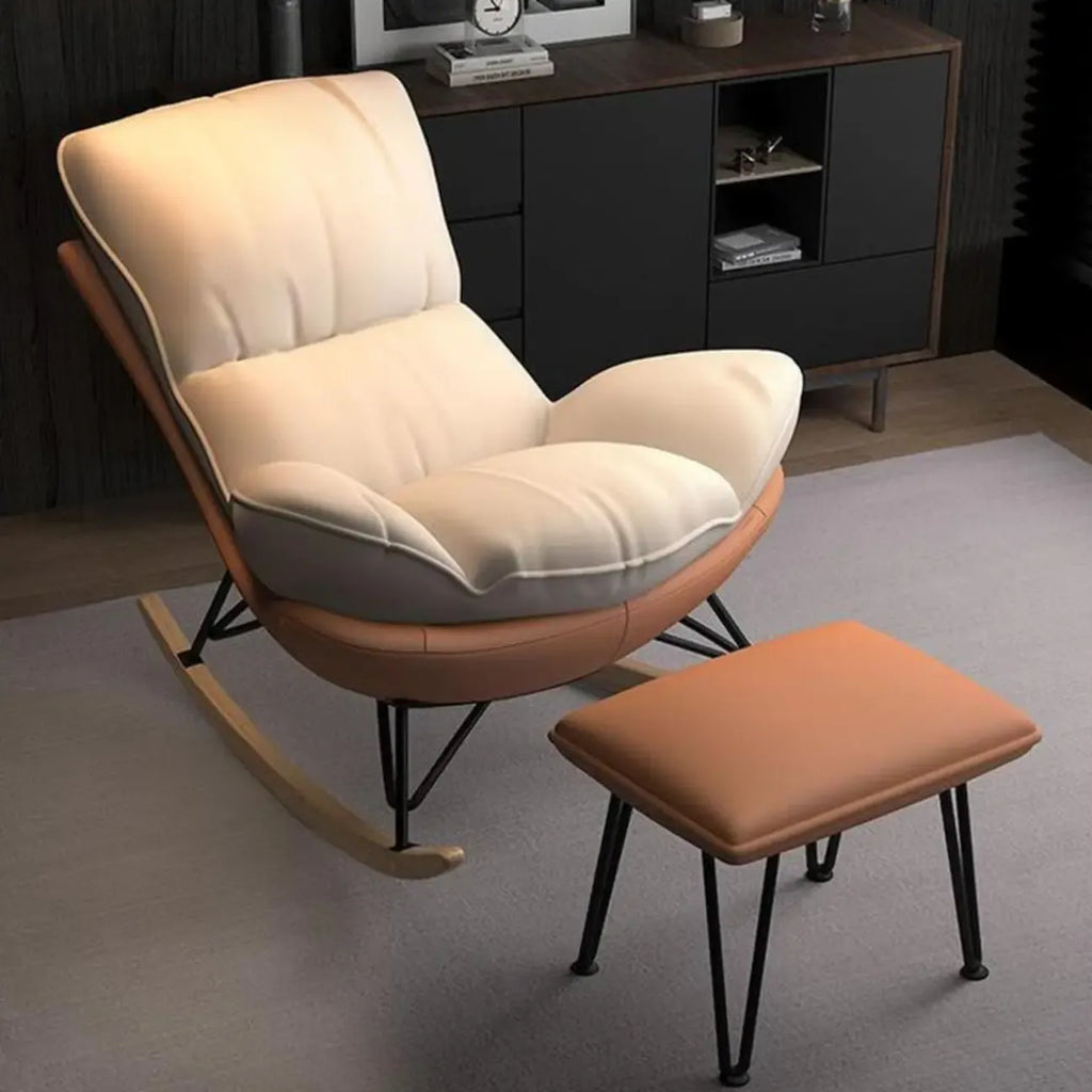 Fauteuil à bascule à oreilles en similicuir avec coussins amovibles