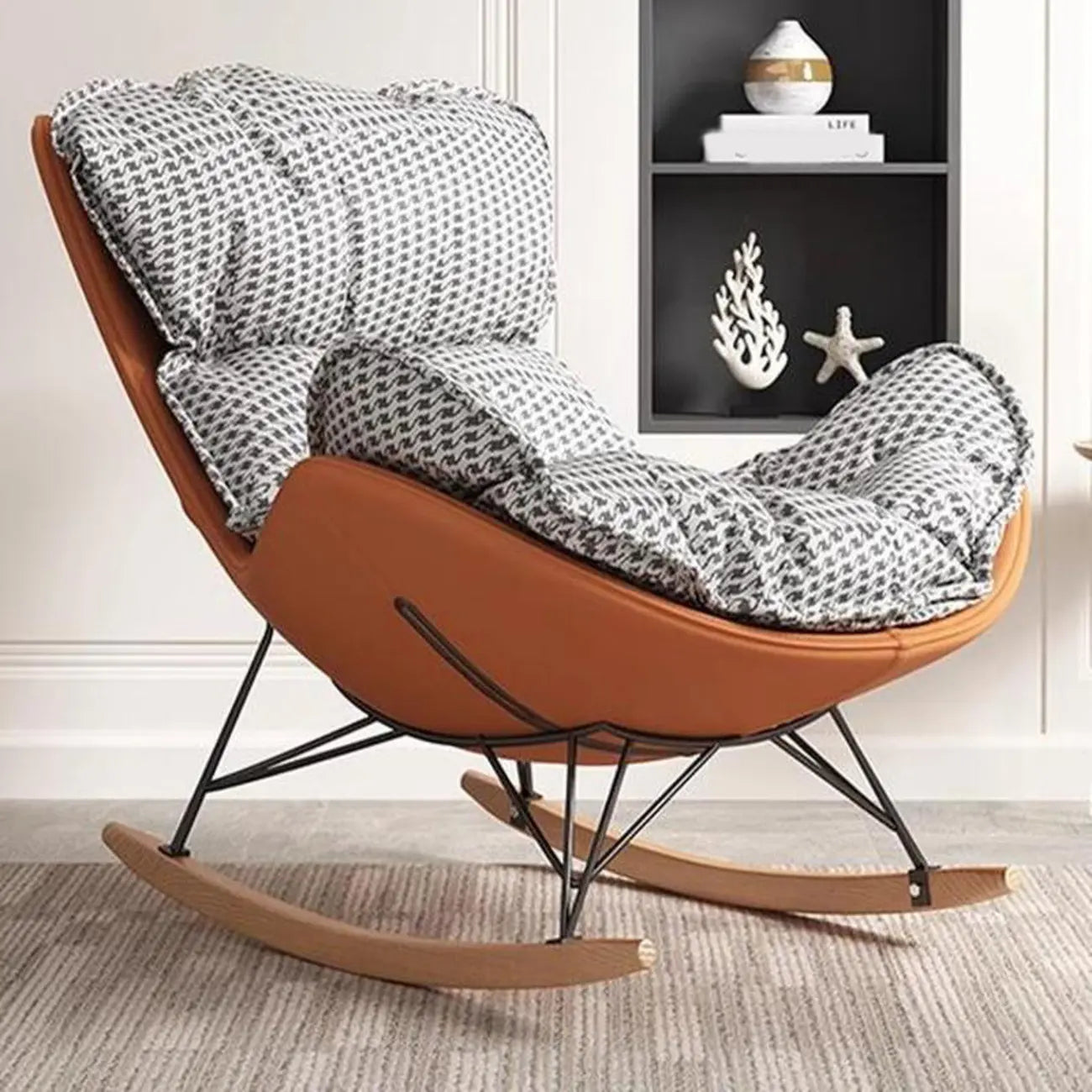 Fauteuil à bascule à oreilles en similicuir avec coussins amovibles