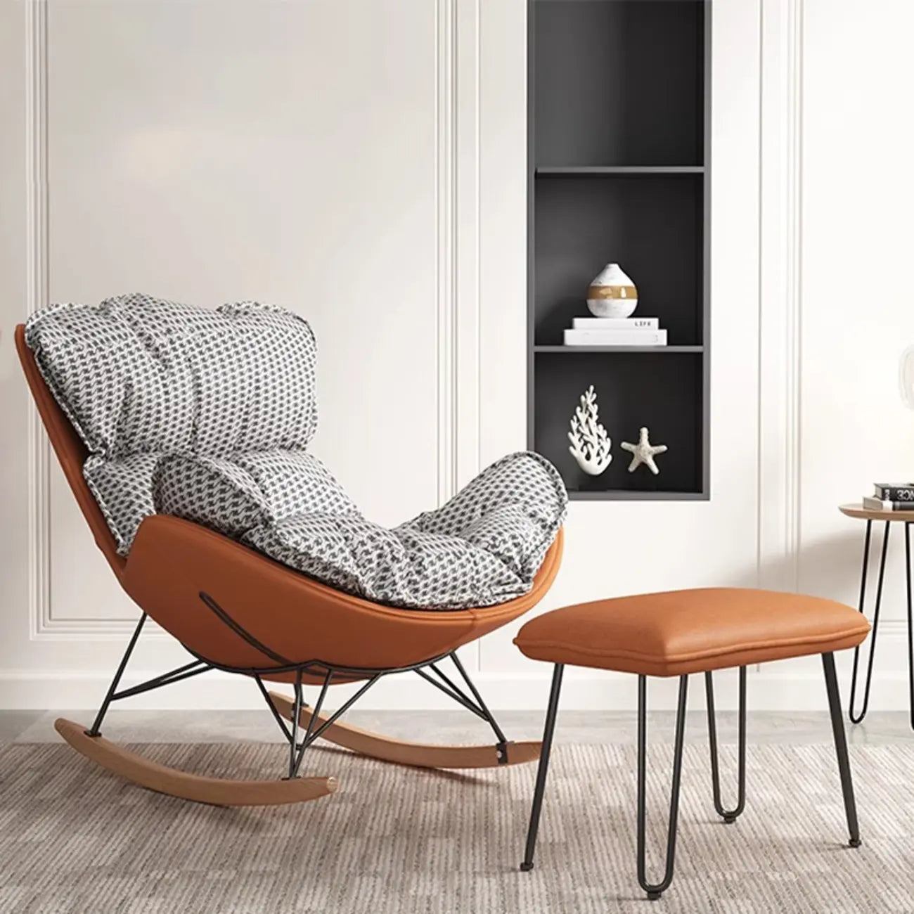 Fauteuil à bascule à oreilles en similicuir avec coussins amovibles