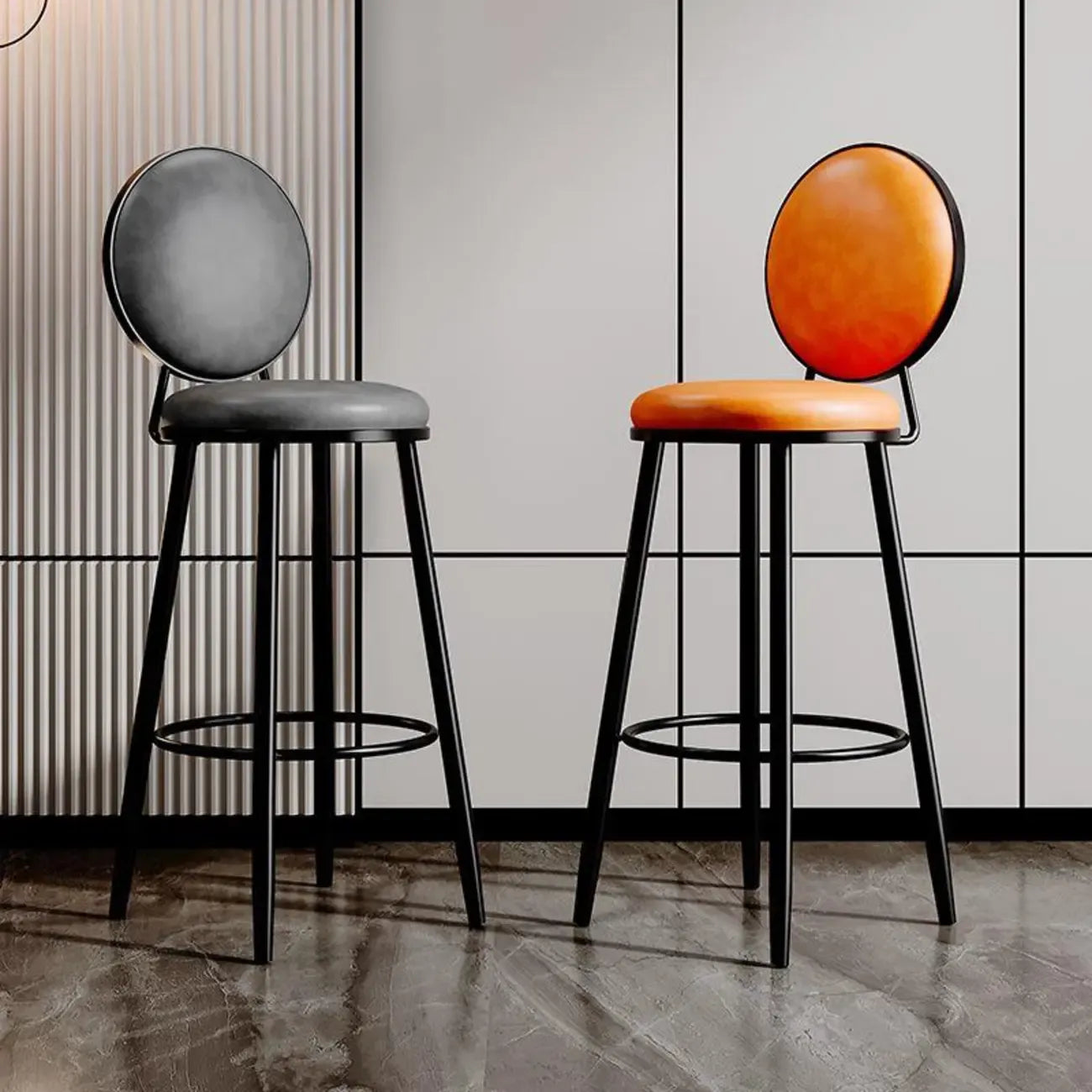 Tabourets de bar ronds modernes en similicuir et structure métallique pour bar à domicile