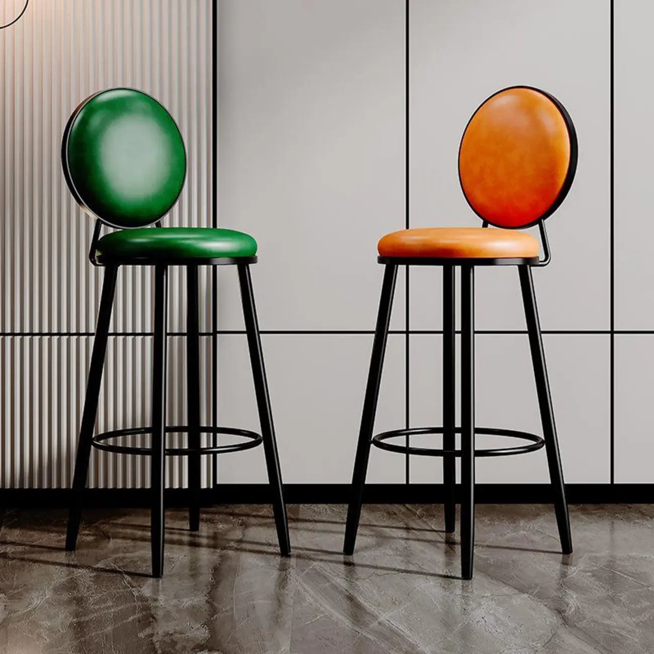 Tabourets de bar ronds modernes en similicuir et structure métallique pour bar à domicile