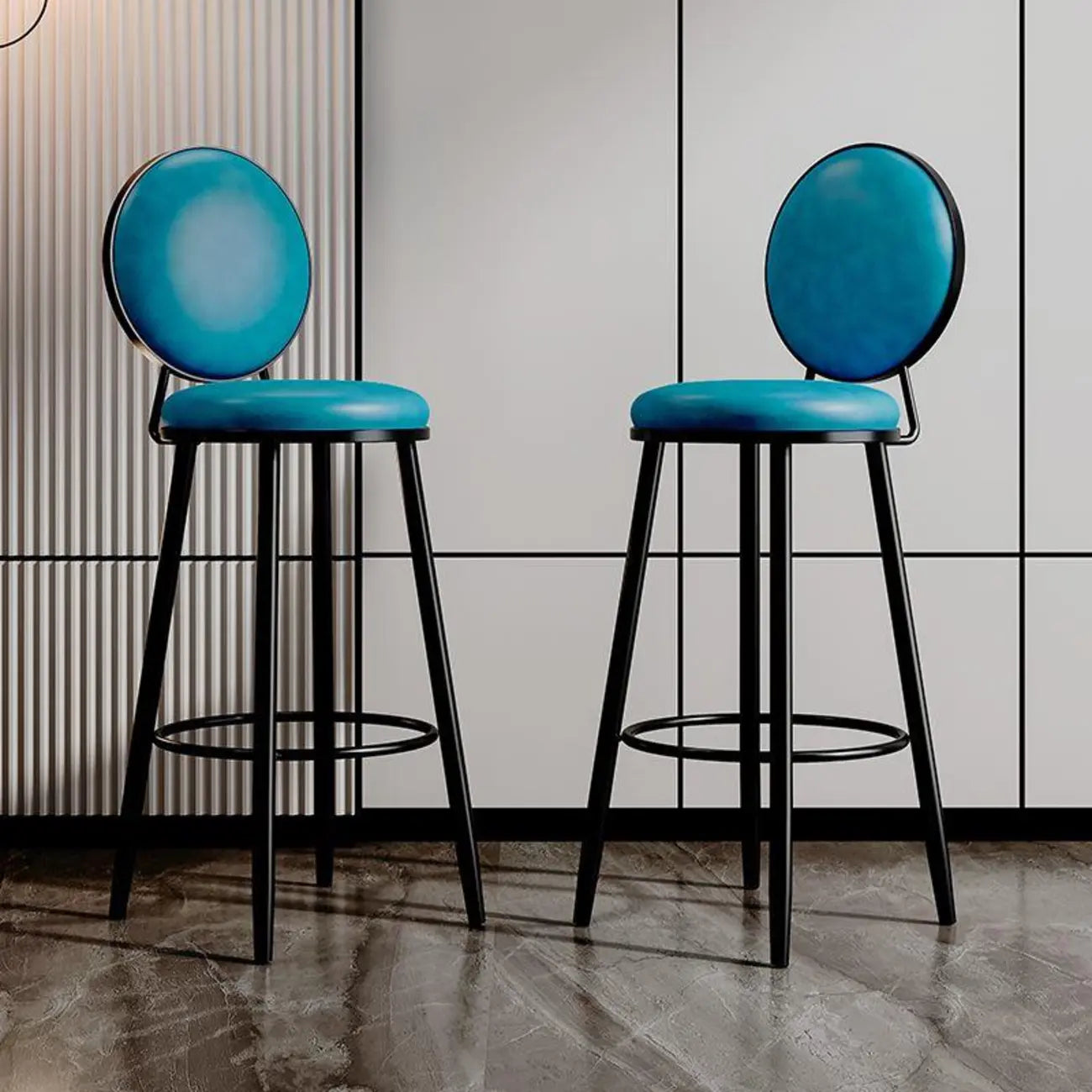 Tabourets de bar ronds modernes en similicuir et structure métallique pour bar à domicile