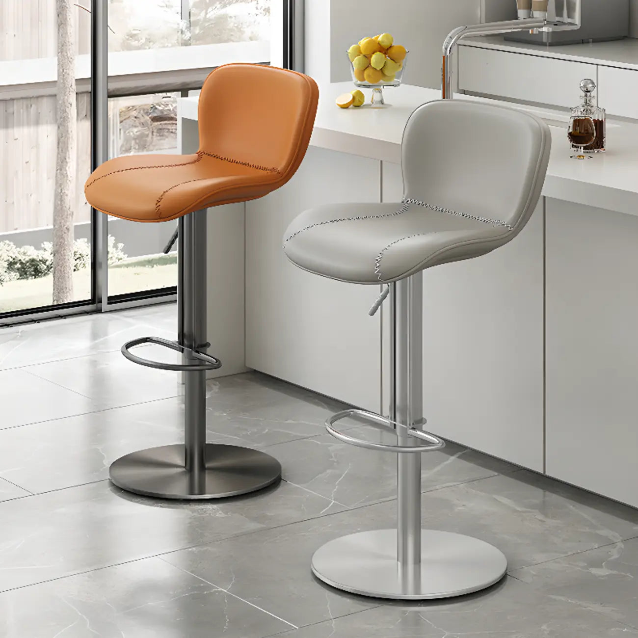 Tabourets de bar modernes réglables en cuir avec repose-pieds pour cuisine