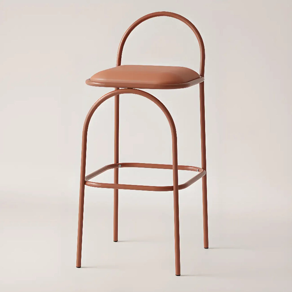 Tabourets de bar minimalistes en cuir avec structure en métal et dossier ajouré
