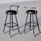 Tabouret de bar minimaliste en métal noir et cuir rembourré