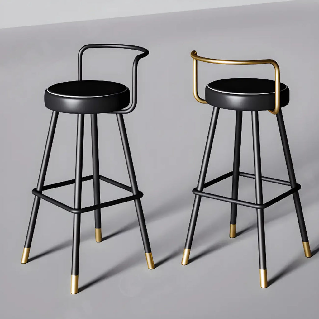 Tabouret de bar minimaliste en métal noir et cuir rembourré