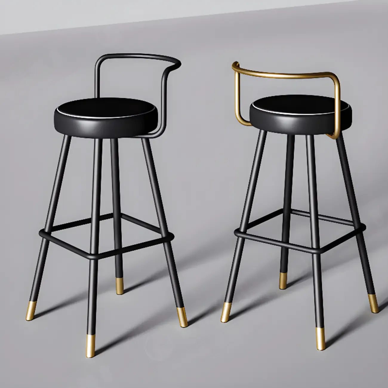 Tabouret de bar minimaliste en métal noir et cuir rembourré