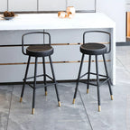 Tabouret de bar minimaliste en métal noir et cuir rembourré