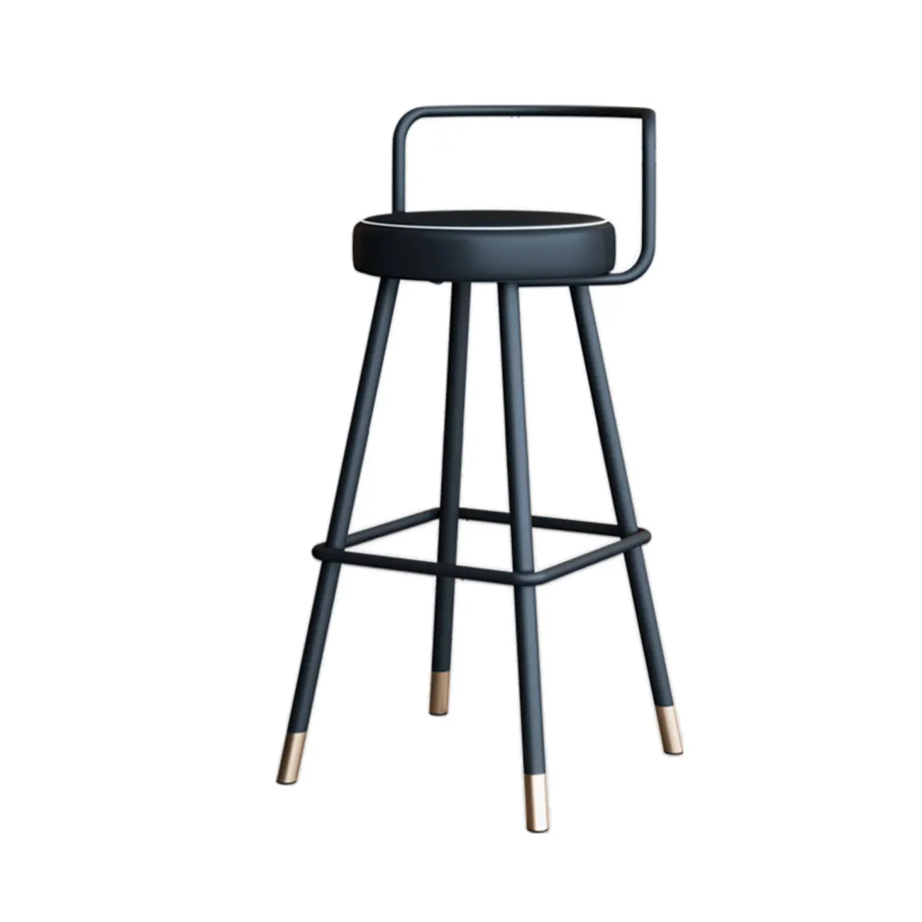 Tabouret de bar minimaliste en métal noir et cuir rembourré