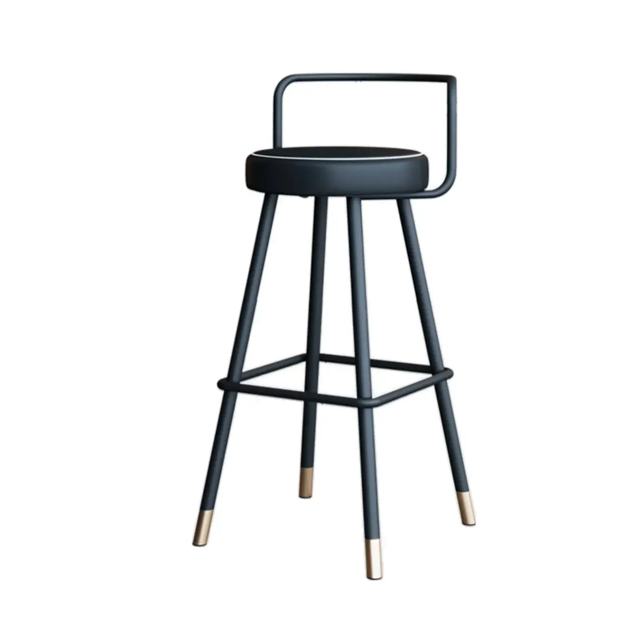 Tabouret de bar minimaliste en métal noir et cuir rembourré