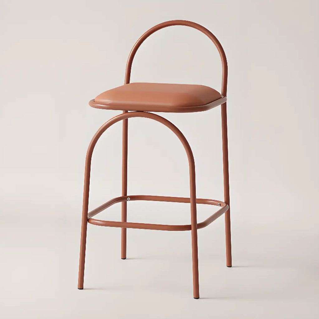 Tabourets de bar minimalistes en cuir avec structure en métal et dossier ajouré