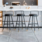 Tabouret de bar minimaliste en métal noir et cuir rembourré
