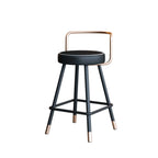 Tabouret de bar minimaliste en métal noir et cuir rembourré