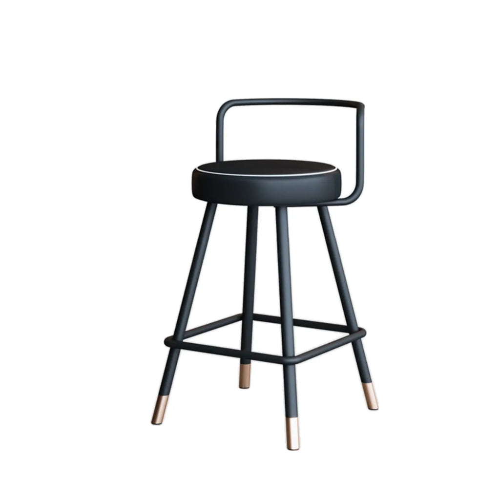 Tabouret de bar minimaliste en métal noir et cuir rembourré