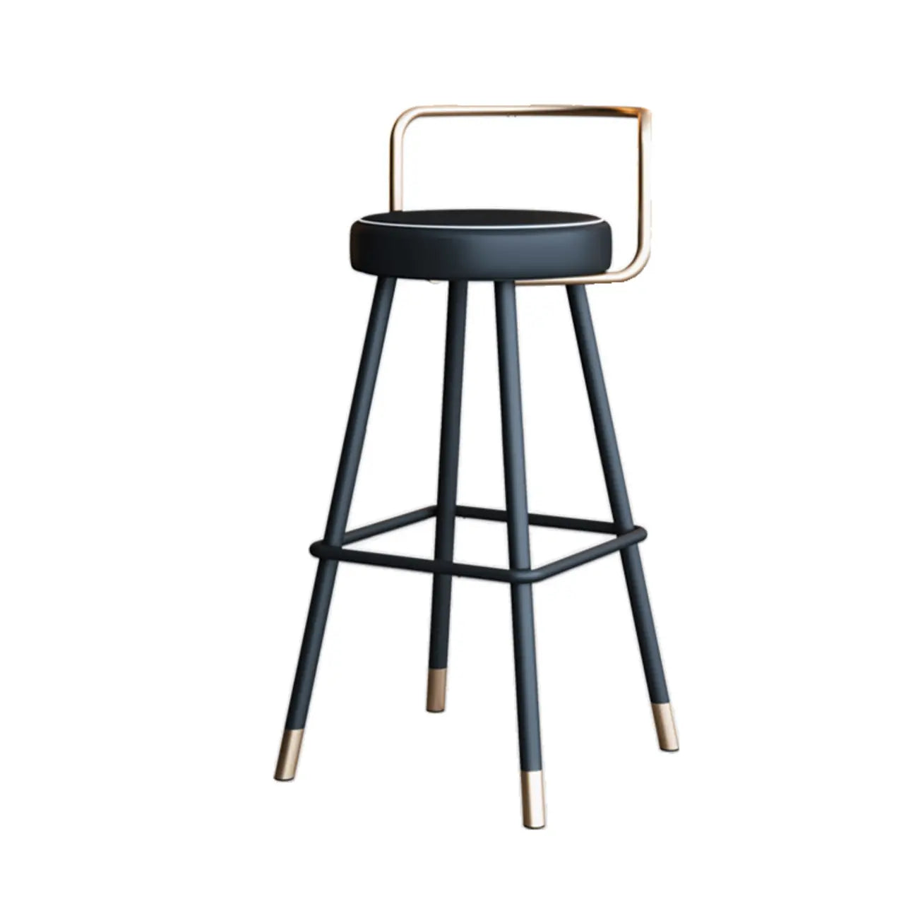 Tabouret de bar minimaliste en métal noir et cuir rembourré