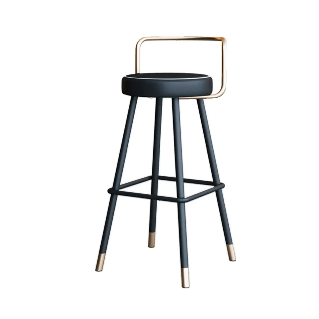 Tabouret de bar minimaliste en métal noir et cuir rembourré