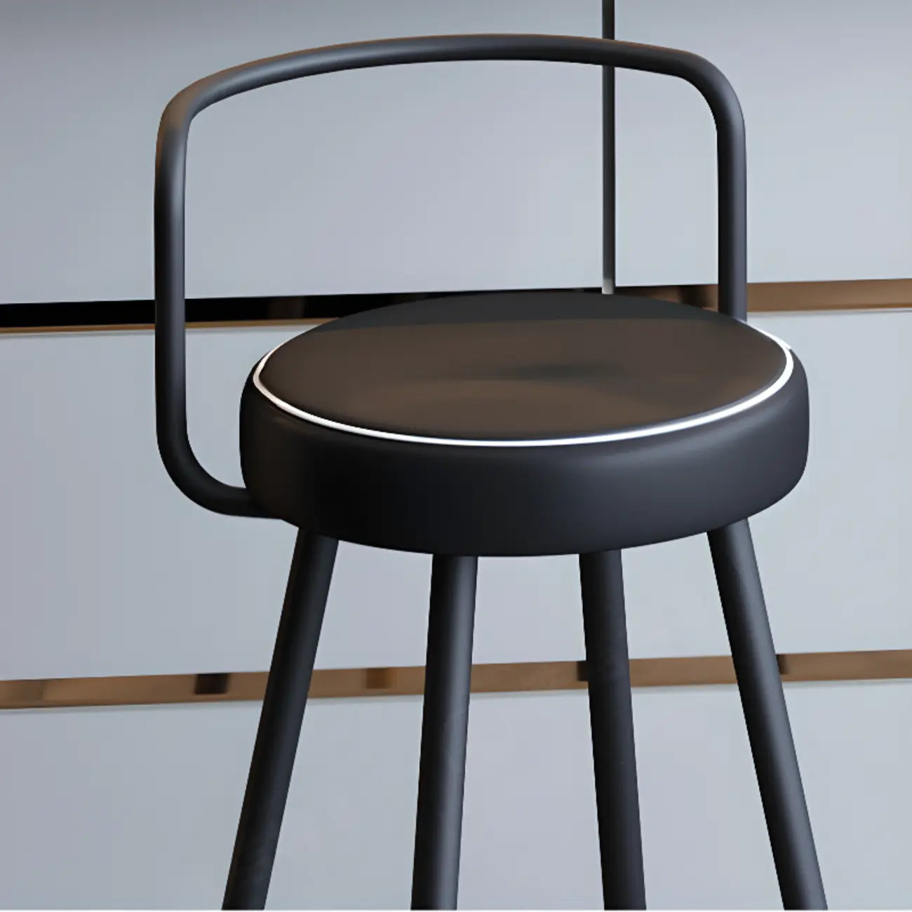 Tabouret de bar minimaliste en métal noir et cuir rembourré