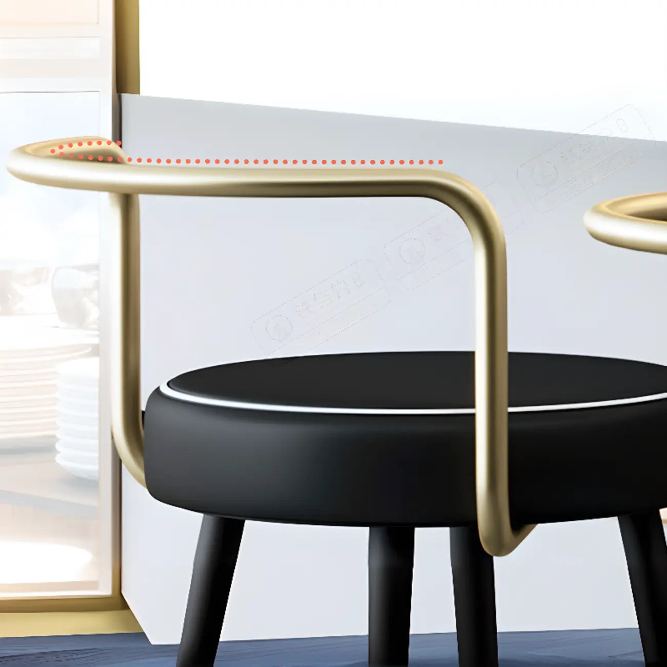 Tabouret de bar minimaliste en métal noir et cuir rembourré