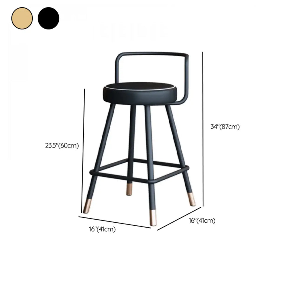 Tabouret de bar minimaliste en métal noir et cuir rembourré