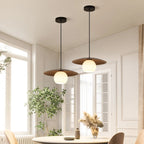 Suspension minimaliste en verre blanc avec disque métallique pour salon
