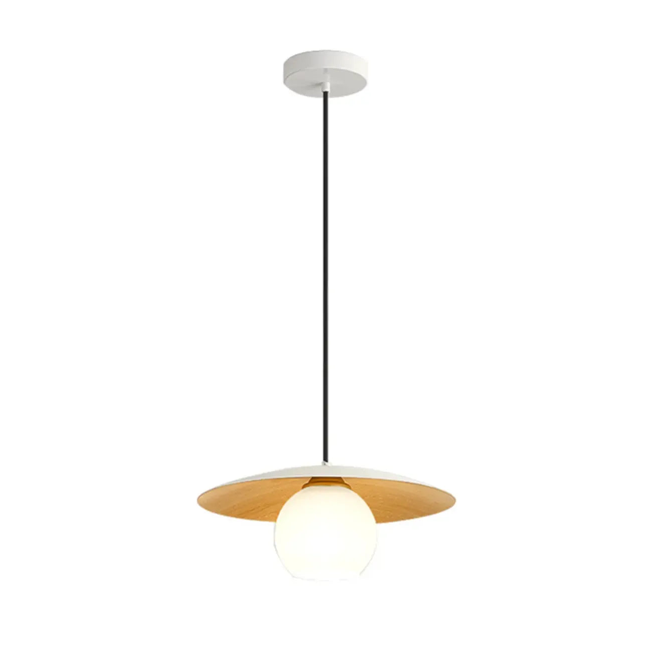 Suspension minimaliste en verre blanc avec disque métallique pour salon