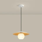 Suspension minimaliste en verre blanc avec disque métallique pour salon