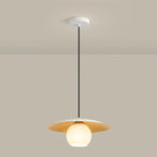 Suspension minimaliste en verre blanc avec disque métallique pour salon