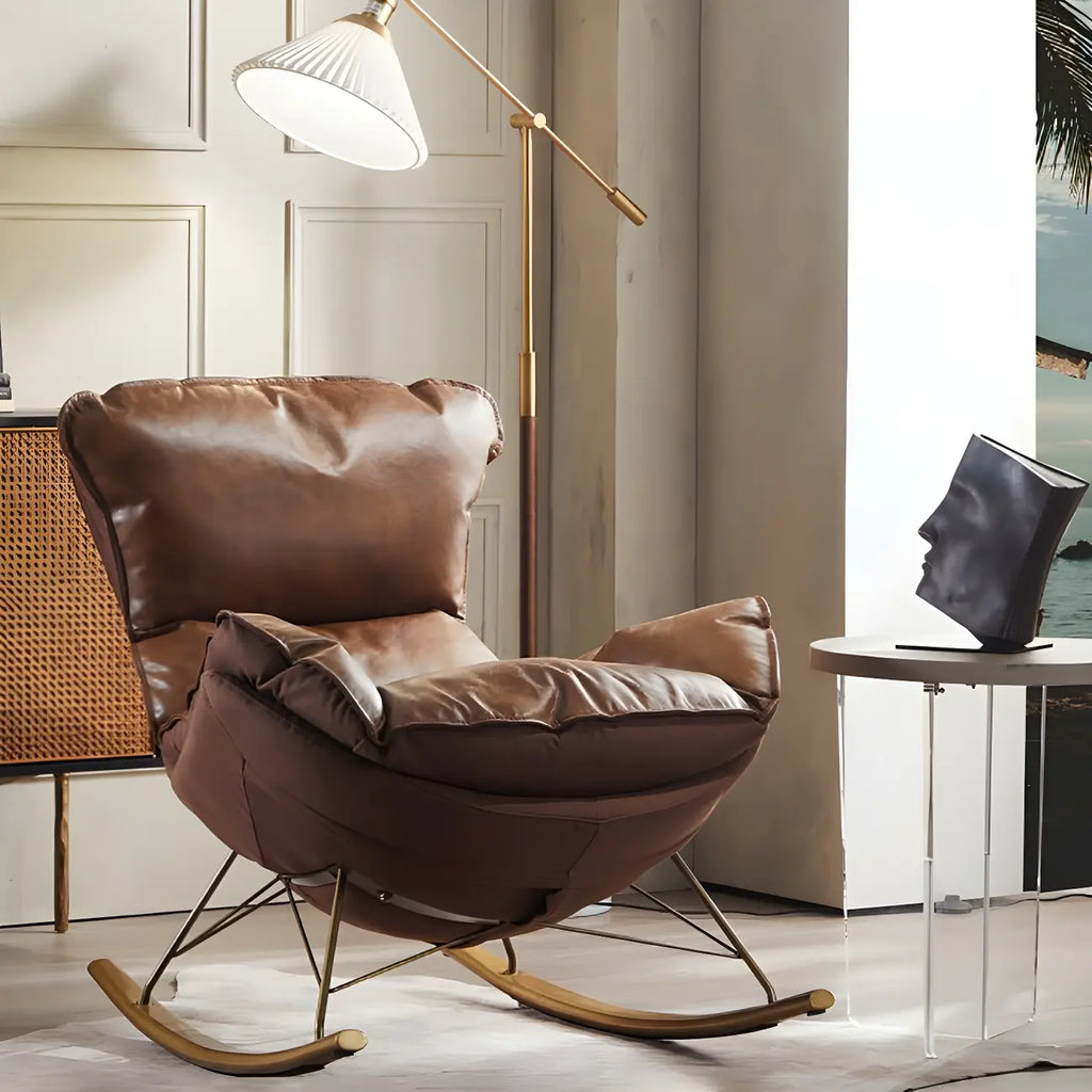 Fauteuil à bascule moderne marron rembourré avec repose-pieds pour intérieur