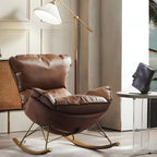 Fauteuil à bascule moderne marron rembourré avec repose-pieds pour intérieur