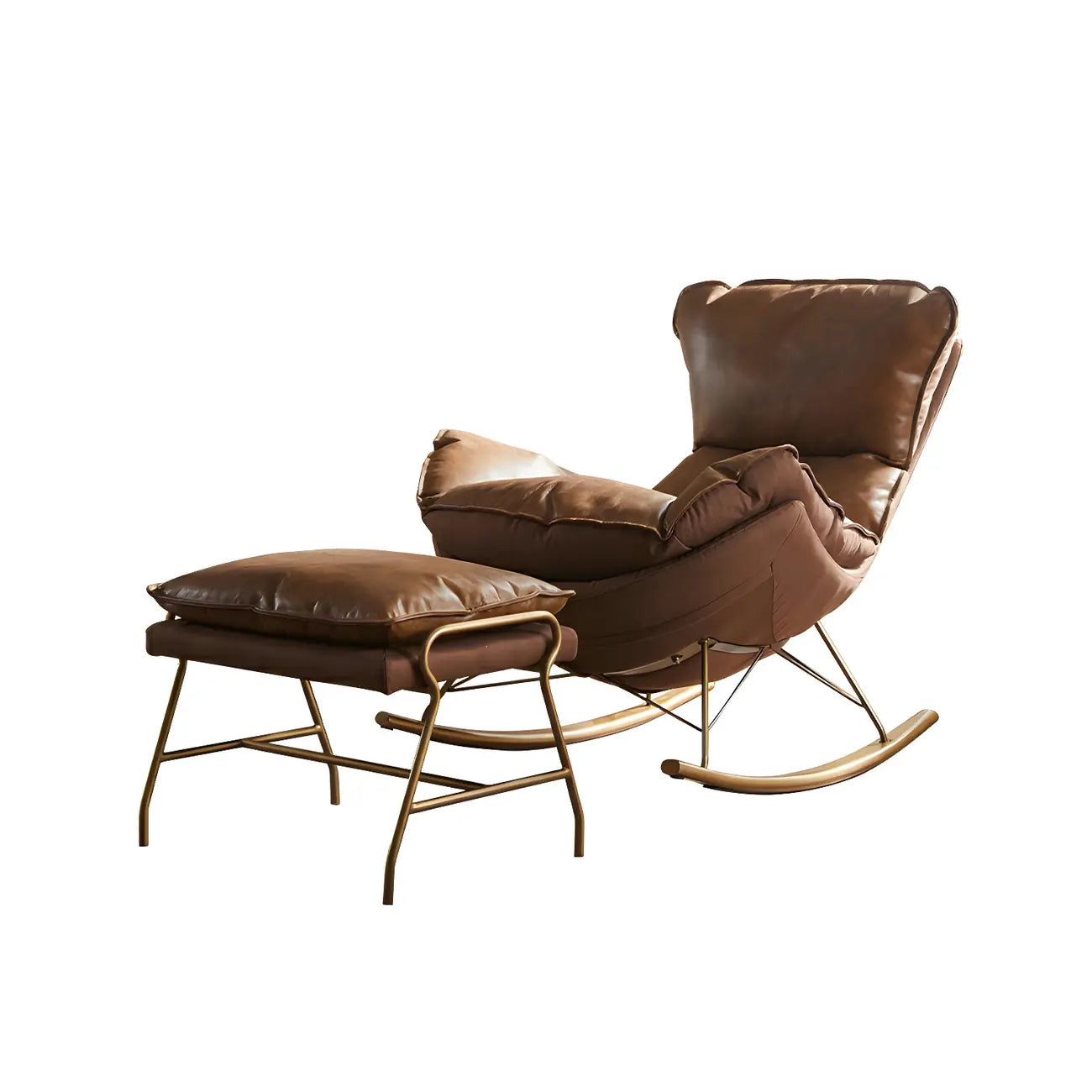 Fauteuil à bascule moderne marron rembourré avec repose-pieds pour intérieur