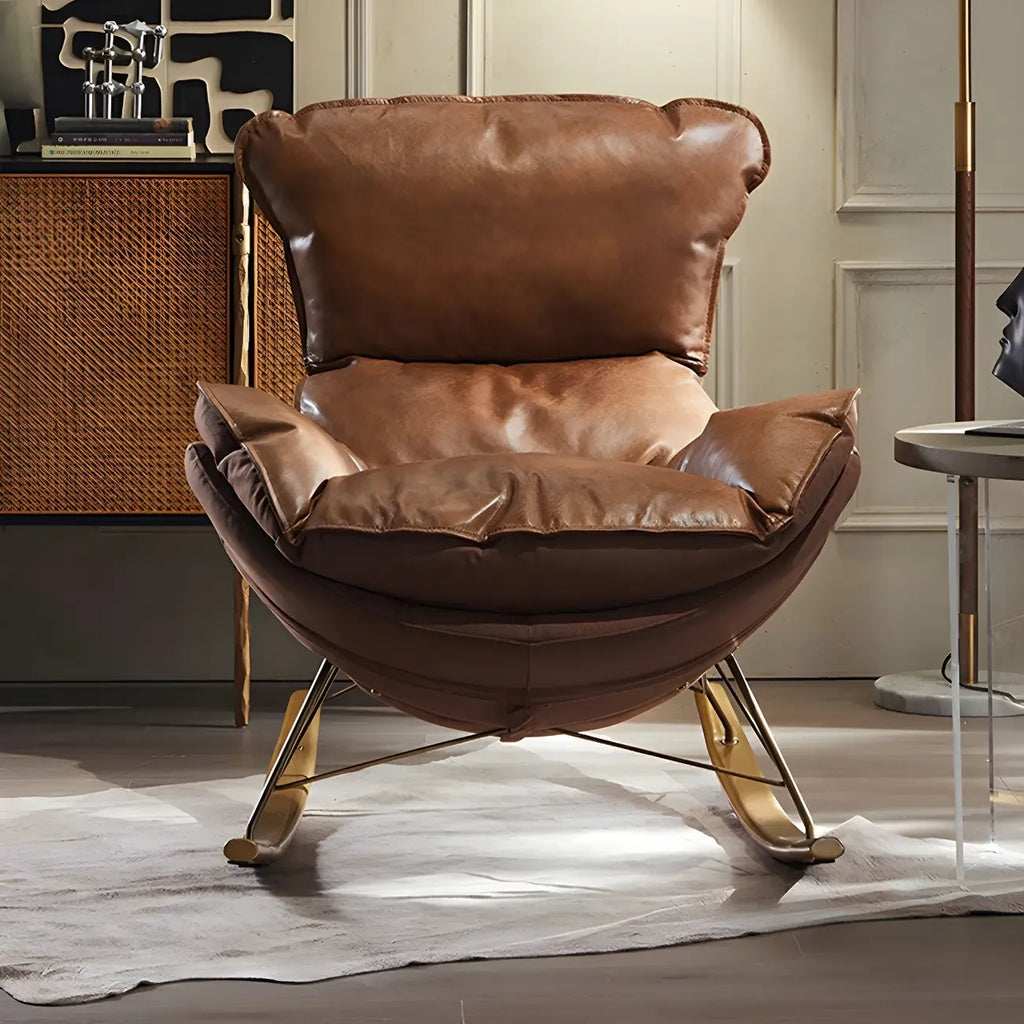 Fauteuil à bascule moderne marron rembourré avec repose-pieds pour intérieur