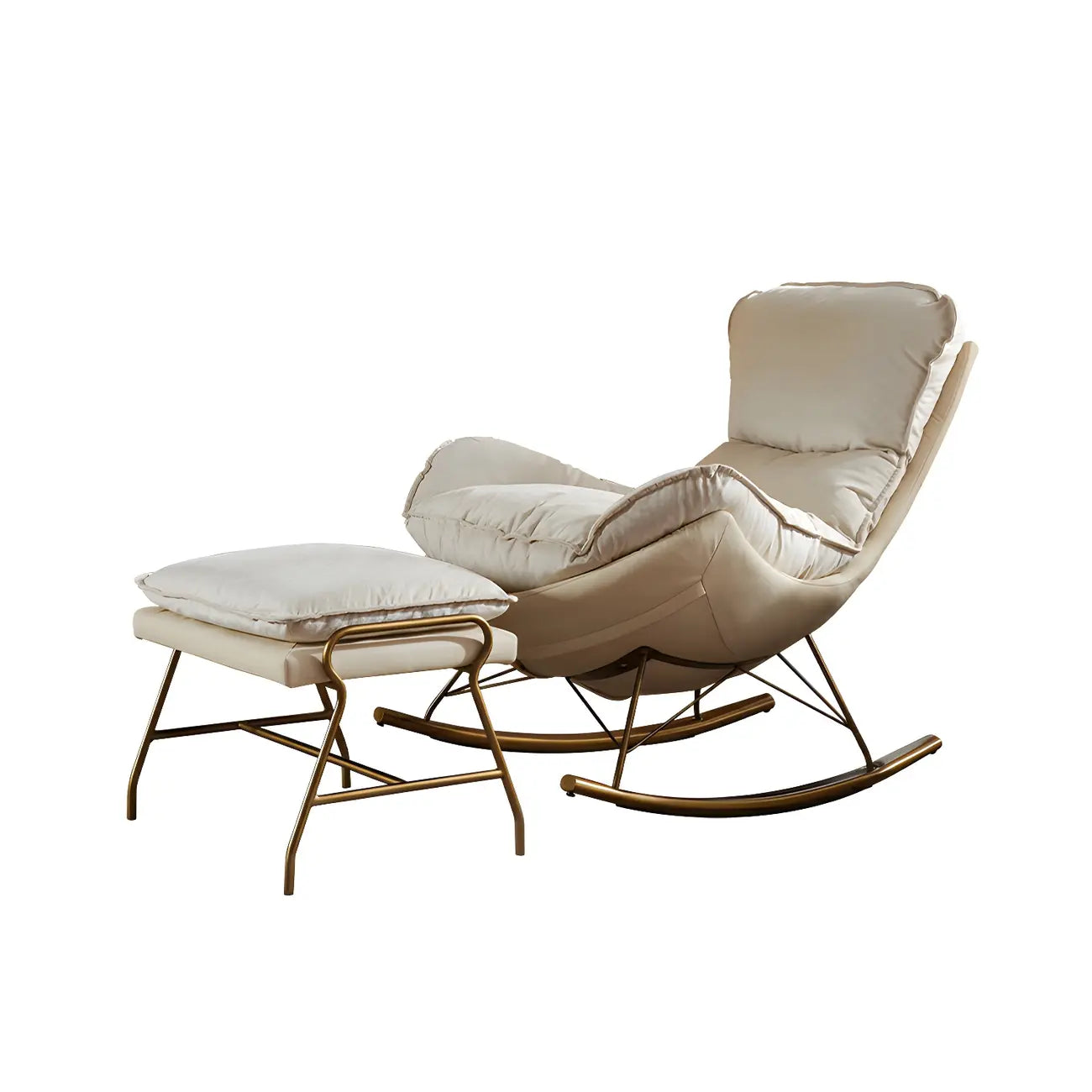 Fauteuil à bascule moderne marron rembourré avec repose-pieds pour intérieur