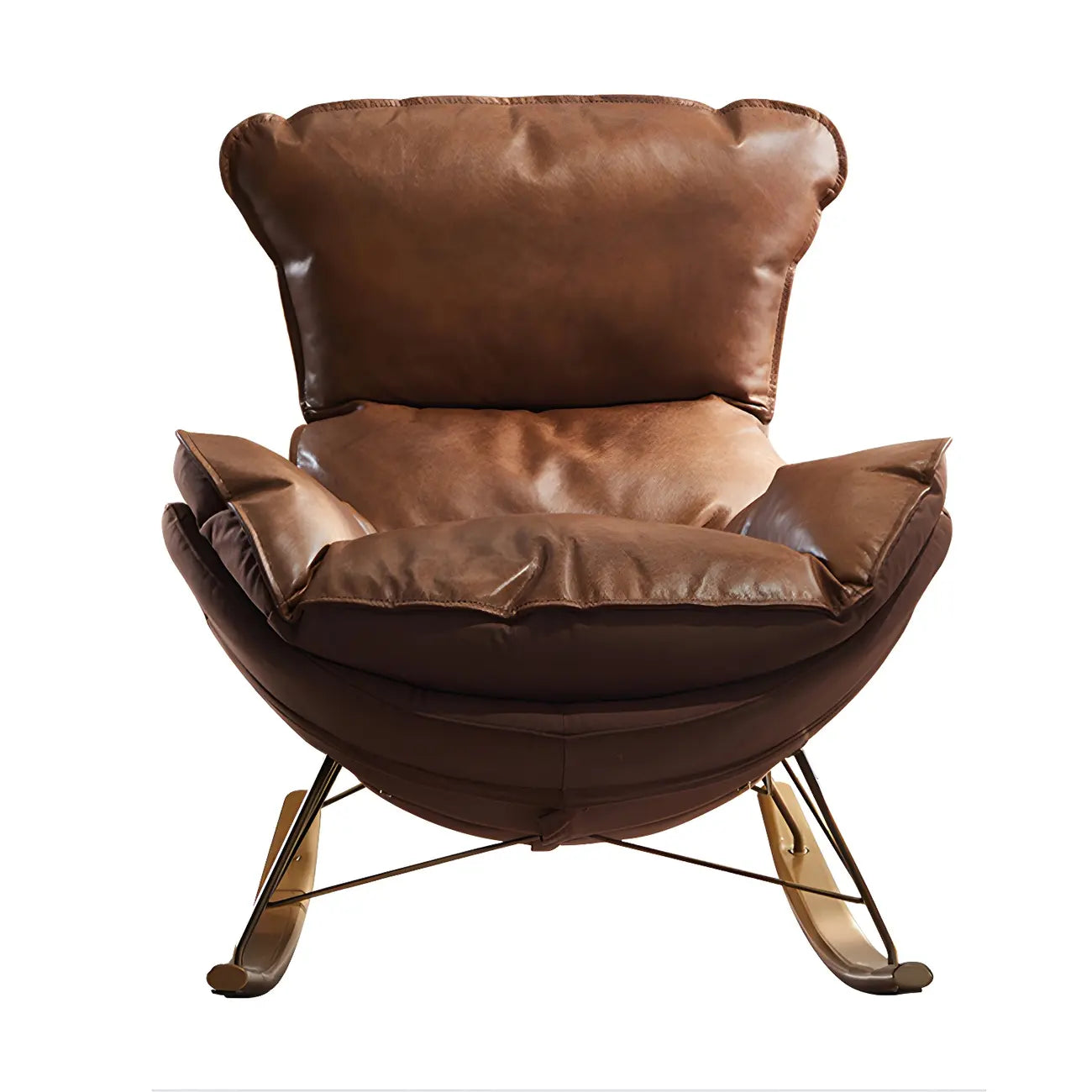 Fauteuil à bascule moderne marron rembourré avec repose-pieds pour intérieur