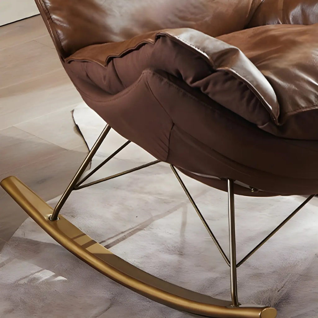 Fauteuil à bascule moderne marron rembourré avec repose-pieds pour intérieur