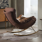 Fauteuil à bascule moderne marron rembourré avec repose-pieds pour intérieur