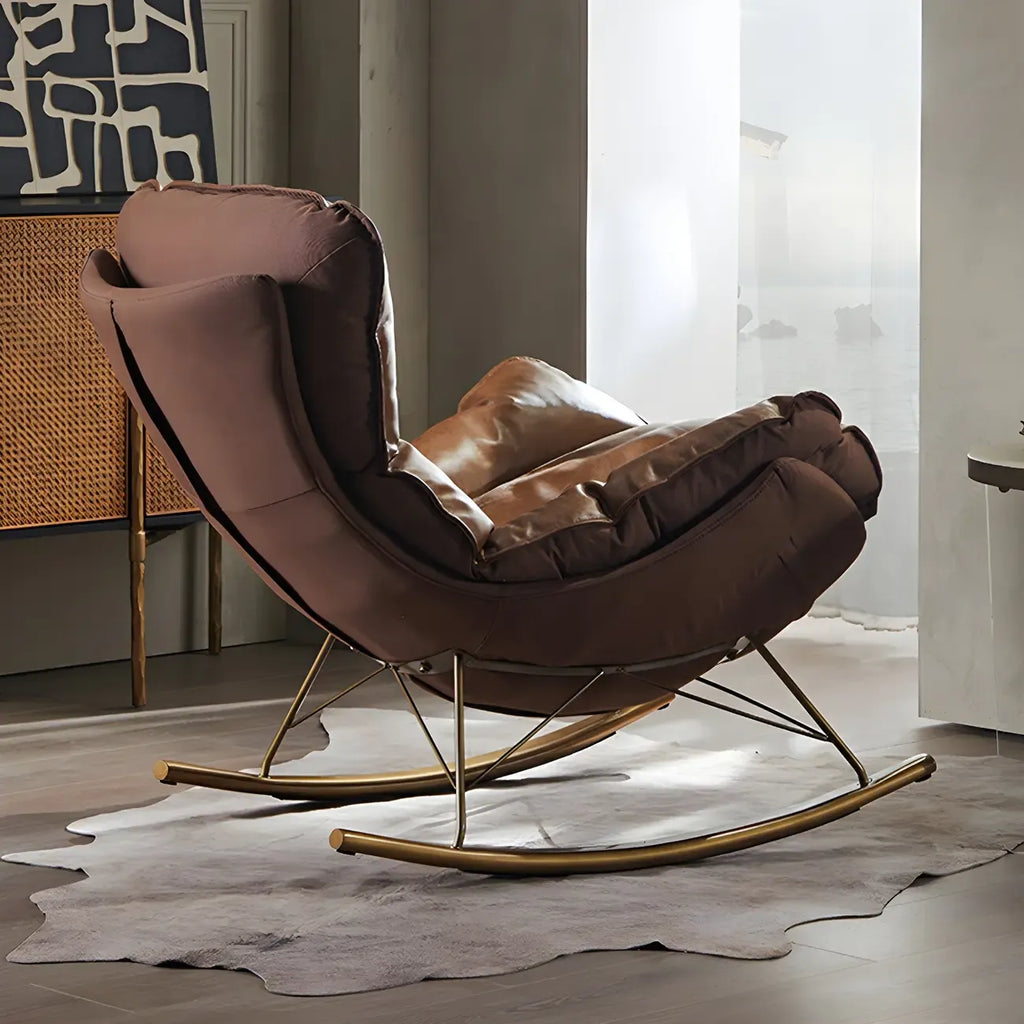 Fauteuil à bascule moderne marron rembourré avec repose-pieds pour intérieur