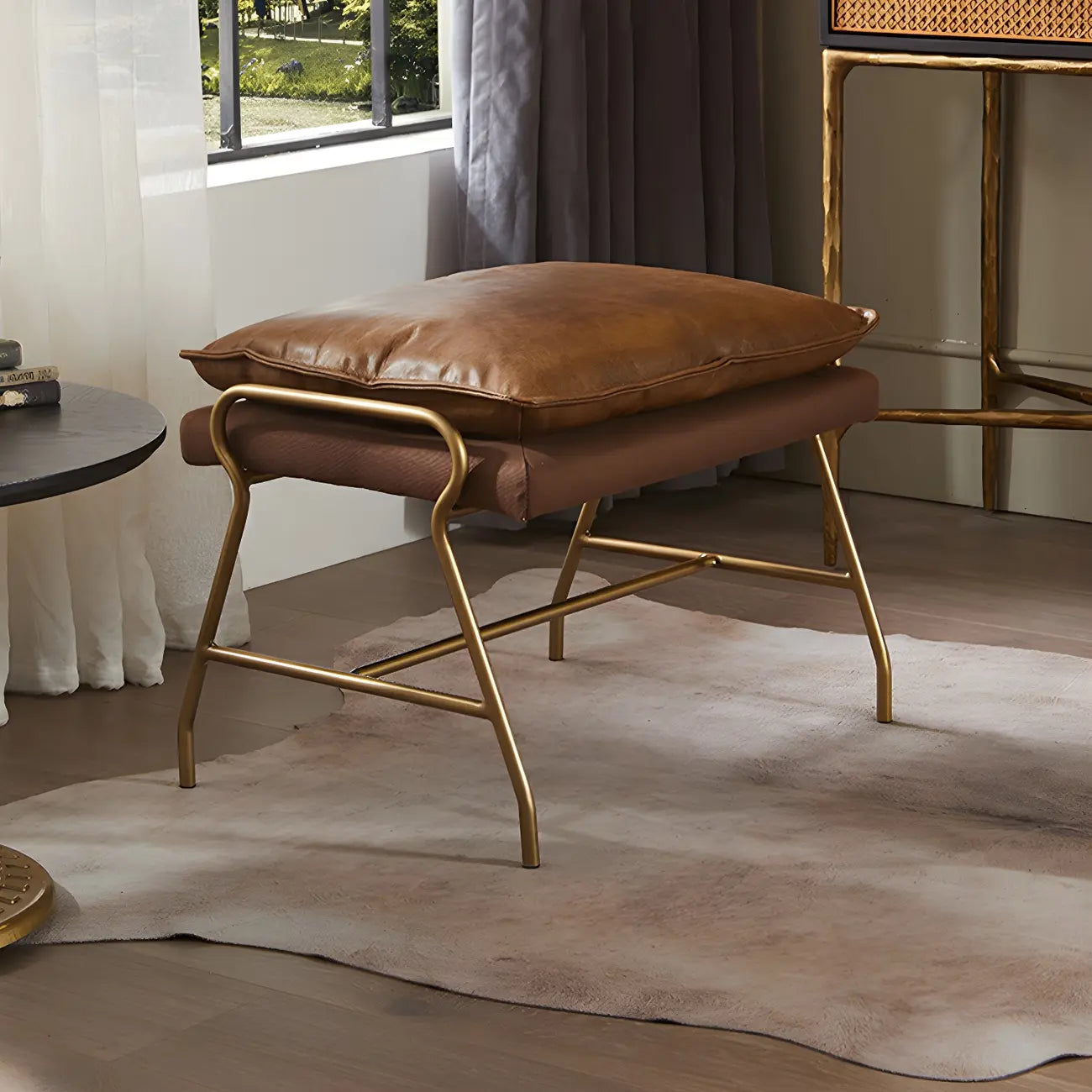 Fauteuil à bascule moderne marron rembourré avec repose-pieds pour intérieur