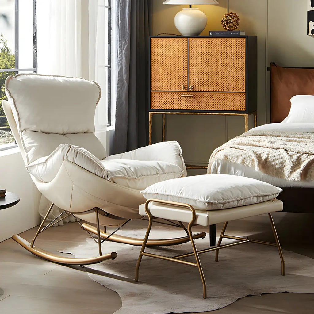 Fauteuil à bascule moderne marron rembourré avec repose-pieds pour intérieur